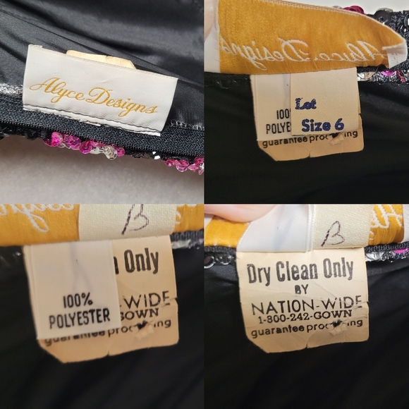 80s Vintage Alyce Designs Black Pink Sequin Floral Ruffle Bustier Mini Dress 6 - Picture 13 of 13